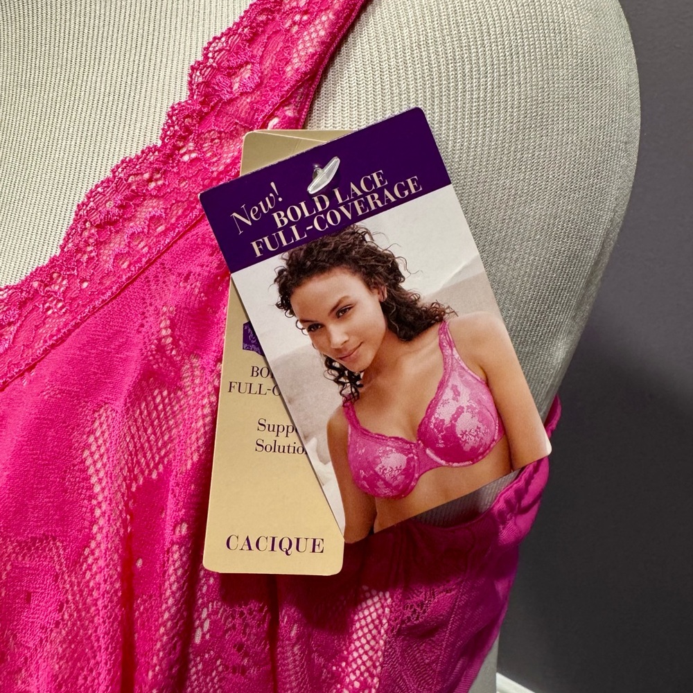 Cacique Pink Lace Trim Full Coverage Bra - Picture 2 of 5